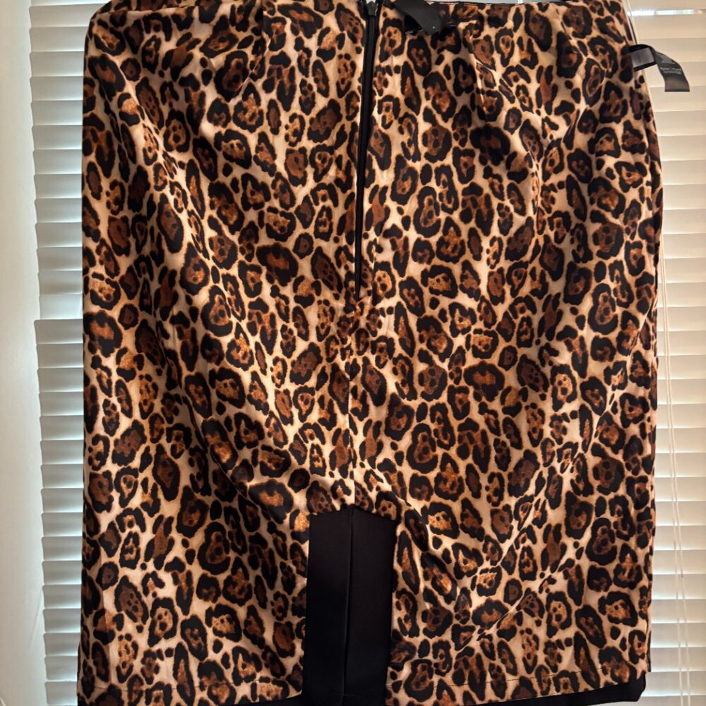 White House Black Market Black Pencil Skirt Leopard Print Lining Size 12 - Picture 6 of 8